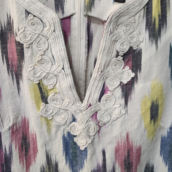 J. Crew Watercolor Ikat Sleevless Weaved Neckline Shift Dress Pockets. Sz 4 - Picture 3 of 6